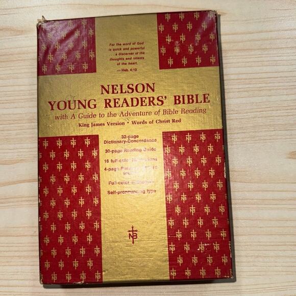 Nelson Study Black Bible w/Concordance Dictionary, Red Words Of Christ & Box VTG - Picture 2 of 10